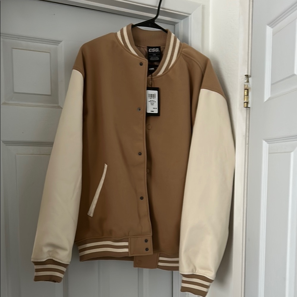 Men's CSG Tan and Cream Varsity Jacket